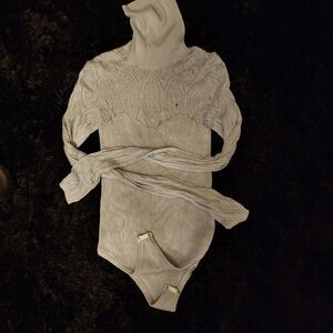 Free People Green Ribbed And Lace Bodysuit